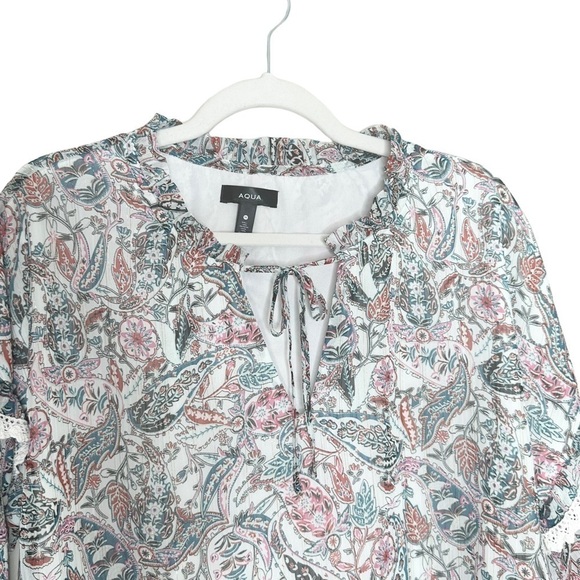 Aqua X Bloomingdale's Medium Paisley Print Tie Long Sleeve Blouse - Picture 3 of 5